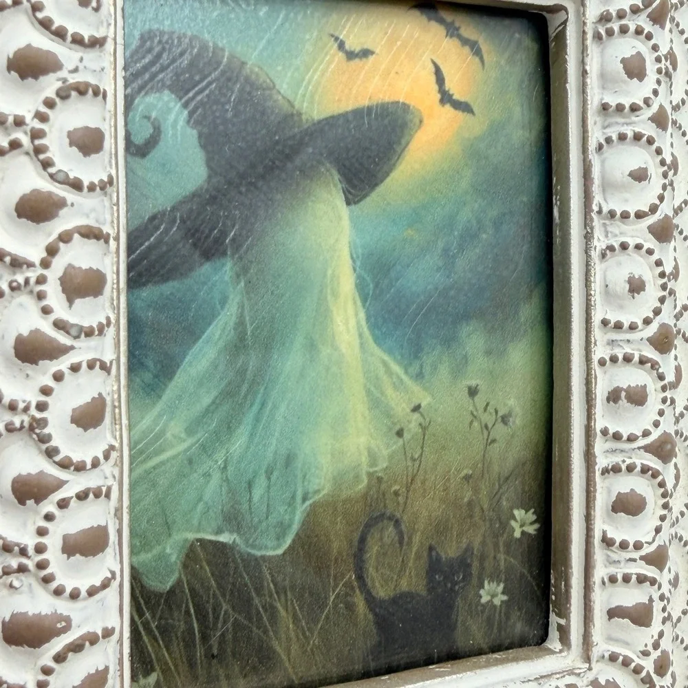 Vintage Style Ghost Witch Art Print Decoupage in Scalloped Ornate Frame 5x4